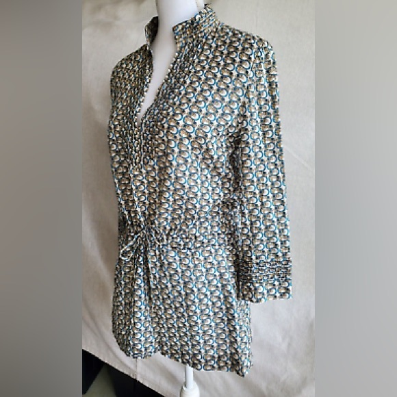 Tory Burch Tunic Dress Womens 8 Elephant Pintucked 3/4 Sleeve Drawstring Waist - Picture 4 of 9